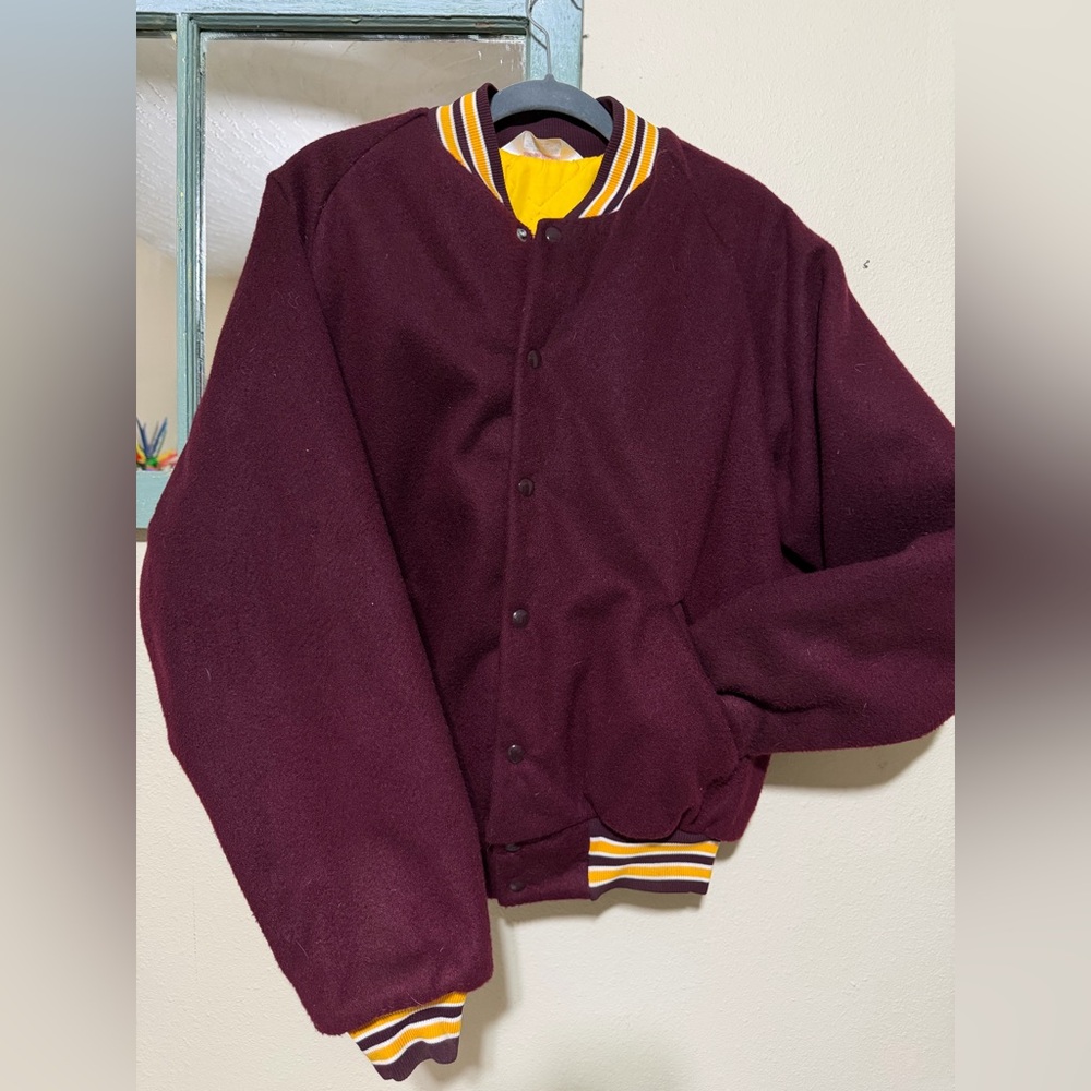 Men's Varsity/Bomber Jacket - Maroon and Yellow Size L